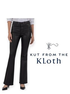 Kut from the Kloth Ana Fab Ab Coated Black High Waist Flare Jeans Size 12